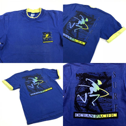 【中古】OCEAN PACIFIC | オーシャンパシフィック 90年代 OP グラフィック　USA製 半袖Ｔシャツ ブルー サイズ：XL【加古川物流】