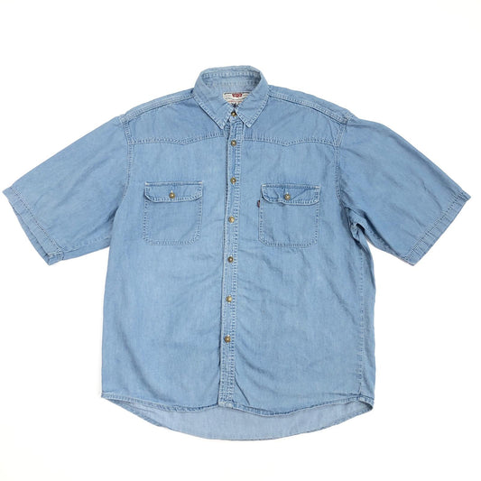 【中古】Levi's | リーバイス 90年代 ダンガリーシャツ　メタルボタン 半袖シャツ ブルー サイズ：XXXL【加古川物流】