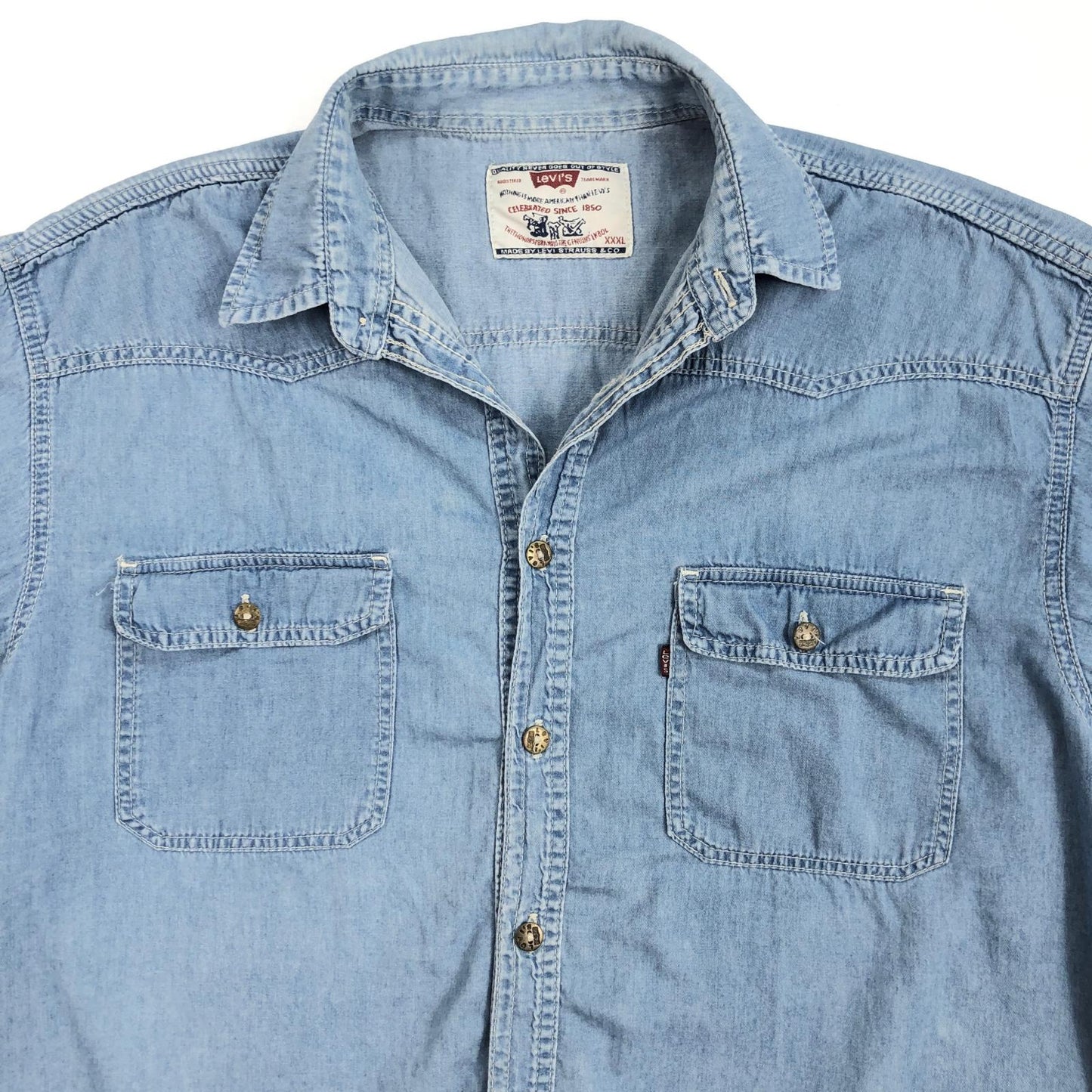 【中古】Levi's | リーバイス 90年代 ダンガリーシャツ　メタルボタン 半袖シャツ ブルー サイズ：XXXL【加古川物流】
