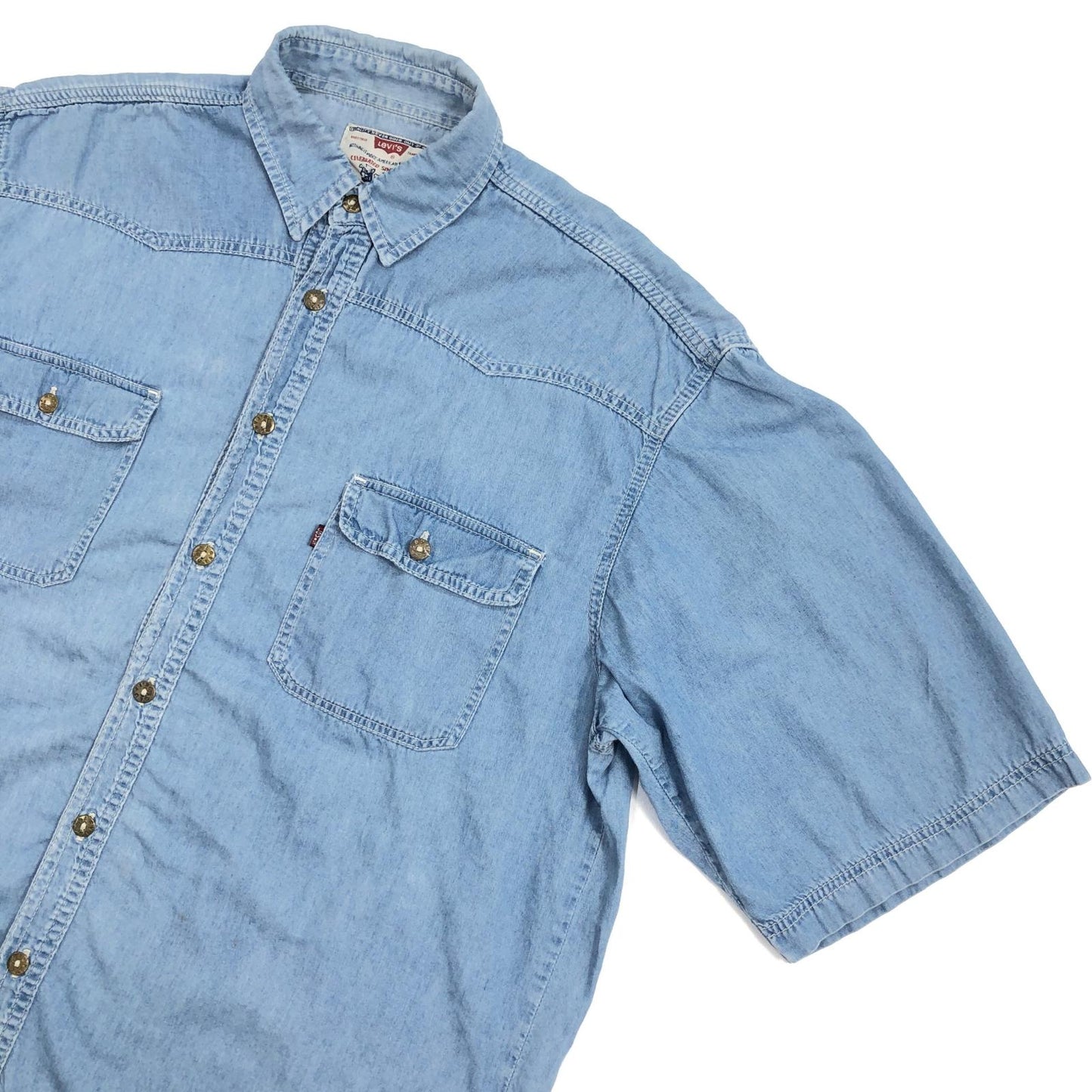 【中古】Levi's | リーバイス 90年代 ダンガリーシャツ　メタルボタン 半袖シャツ ブルー サイズ：XXXL【加古川物流】