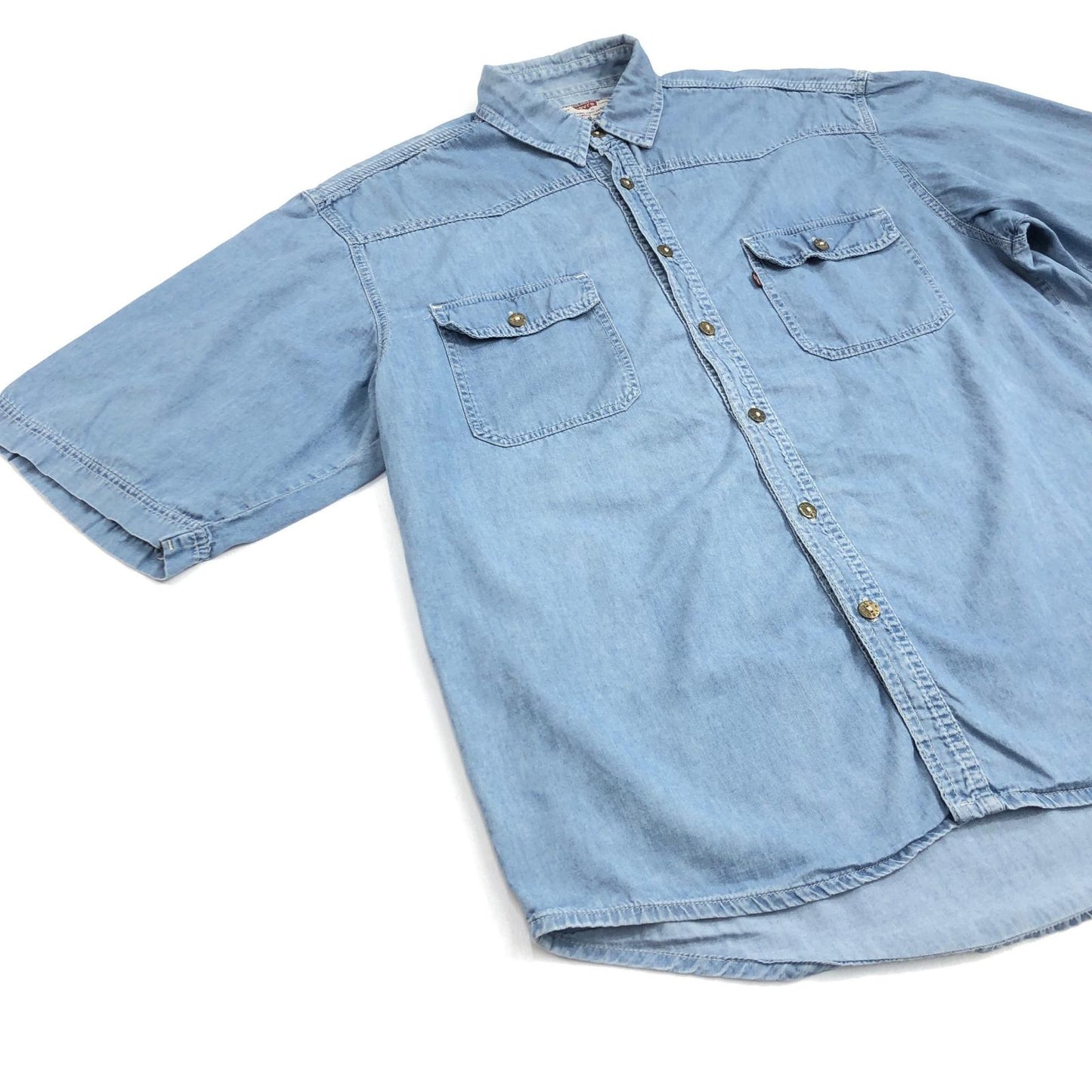 【中古】Levi's | リーバイス 90年代 ダンガリーシャツ　メタルボタン 半袖シャツ ブルー サイズ：XXXL【加古川物流】