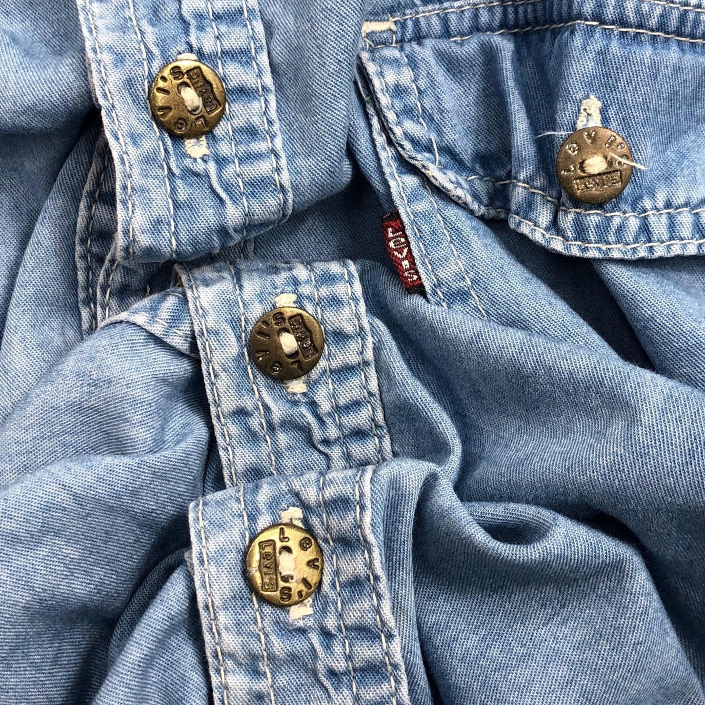 【中古】Levi's | リーバイス 90年代 ダンガリーシャツ　メタルボタン 半袖シャツ ブルー サイズ：XXXL【加古川物流】