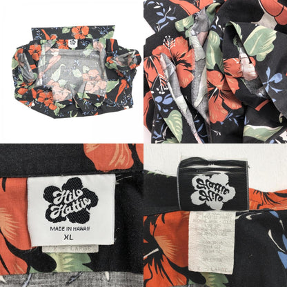 【中古】 Hilo Hattie ハワイアン 女性とハイビスカス HAWAII USA製 ココナッツボタン その他トップス ブラック サイズ：XL【加古川物流】