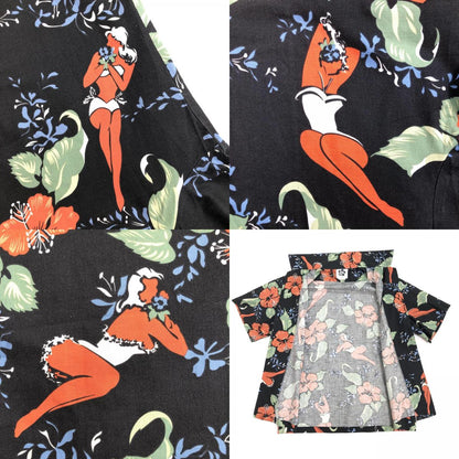 【中古】 Hilo Hattie ハワイアン 女性とハイビスカス HAWAII USA製 ココナッツボタン その他トップス ブラック サイズ：XL【加古川物流】