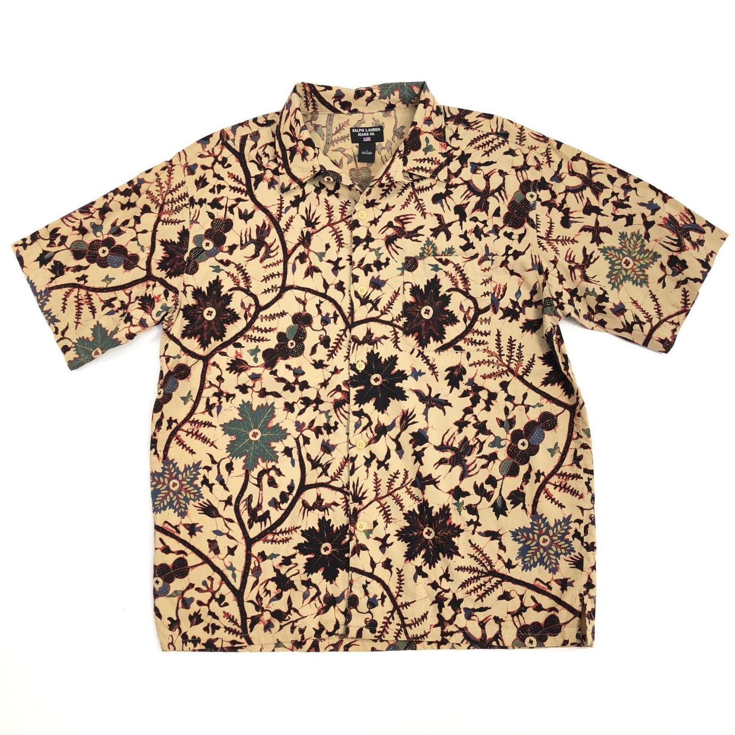 【中古】POLO RALPH LAUREN | ポロ・ラルフローレン RALPH LAUREN JEANS CO. 総柄 オープンカラー コットン 半袖シャツ ベージュ サイズ：S【加古川物流】