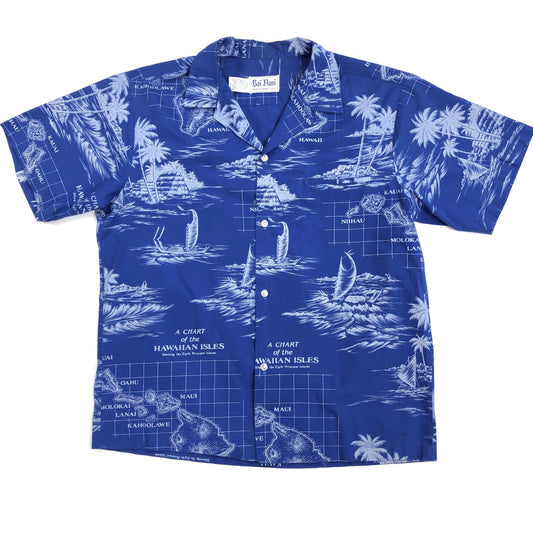 【中古】 Rai Nani ハワイアンシャツ ハワイ島 MAP 地図 その他トップス ブルー サイズ：XL【加古川物流】