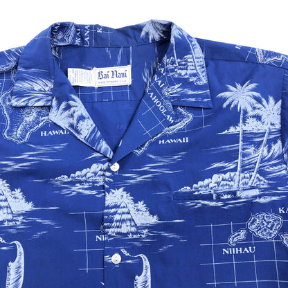【中古】 Rai Nani ハワイアンシャツ ハワイ島 MAP 地図 その他トップス ブルー サイズ：XL【加古川物流】