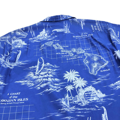 【中古】 Rai Nani ハワイアンシャツ ハワイ島 MAP 地図 その他トップス ブルー サイズ：XL【加古川物流】