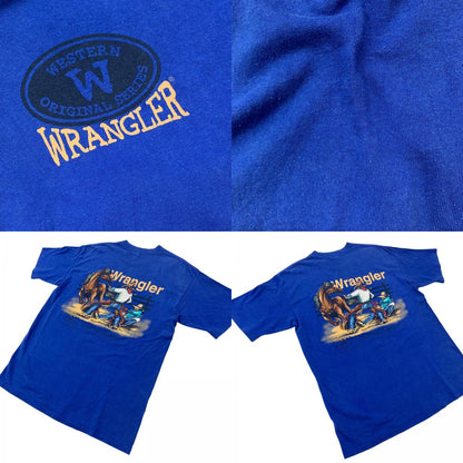 [Used] Wrangler | Wrangler 90s cowboy rodeo double-sided 2-sided print short-sleeved T-shirt blue size: L [Kakogawa Logistics] 