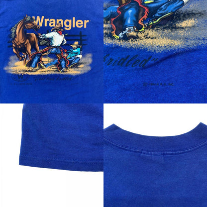 [Used] Wrangler | Wrangler 90s cowboy rodeo double-sided 2-sided print short-sleeved T-shirt blue size: L [Kakogawa Logistics] 