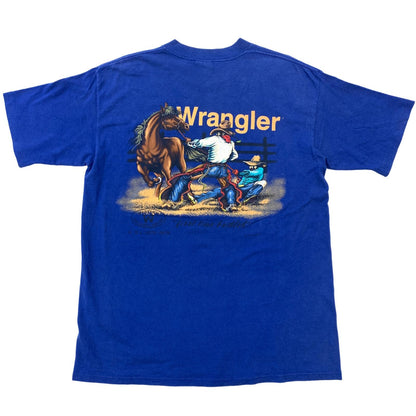 [Used] Wrangler | Wrangler 90s cowboy rodeo double-sided 2-sided print short-sleeved T-shirt blue size: L [Kakogawa Logistics] 