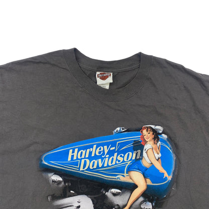【中古】HARLEY-DAVIDSON | ハーレーダビットソン ピンナップガール DALE'S MOUNT VERNON ナックルヘッド 両面プリント 半袖Ｔシャツ グレー【加古川物流】