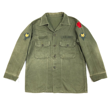 [Used] US ARMY Cotton Sateen, OG 107 3rd US Army Long Sleeve Shirt Olive [Kakogawa Logistics] 