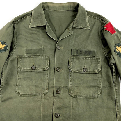 [Used] US ARMY Cotton Sateen, OG 107 3rd US Army Long Sleeve Shirt Olive [Kakogawa Logistics] 