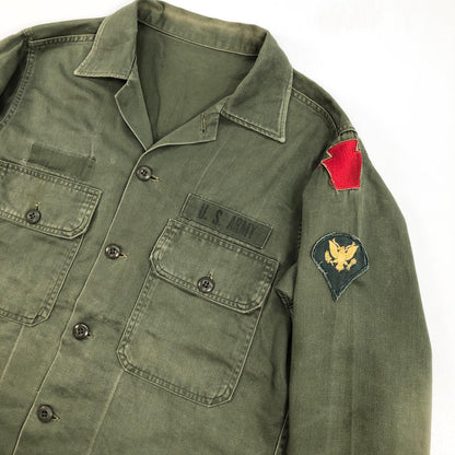 [Used] US ARMY Cotton Sateen, OG 107 3rd US Army Long Sleeve Shirt Olive [Kakogawa Logistics] 