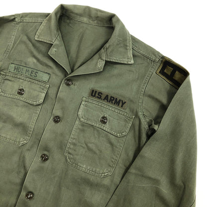 【中古】 60年代 US ARMY OG-107 コットン サテン ユーティリティ　筒袖 長袖シャツ OG-107 オリーブ【加古川物流】