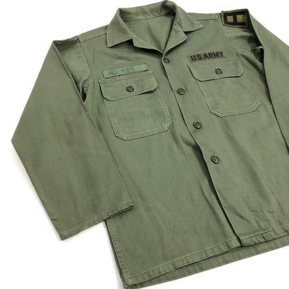 【中古】 60年代 US ARMY OG-107 コットン サテン ユーティリティ　筒袖 長袖シャツ OG-107 オリーブ【加古川物流】