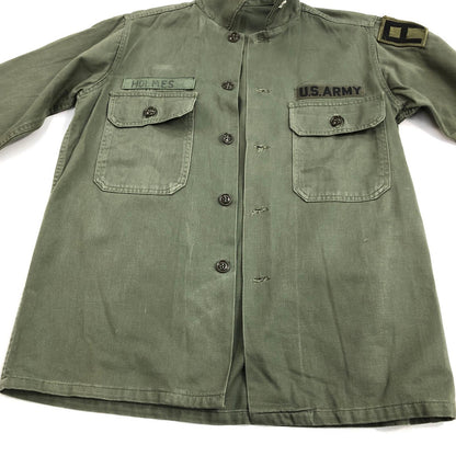 【中古】 60年代 US ARMY OG-107 コットン サテン ユーティリティ　筒袖 長袖シャツ OG-107 オリーブ【加古川物流】