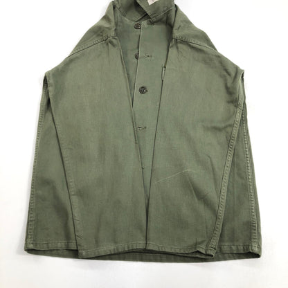【中古】 60年代 US ARMY OG-107 コットン サテン ユーティリティ　筒袖 長袖シャツ OG-107 オリーブ【加古川物流】