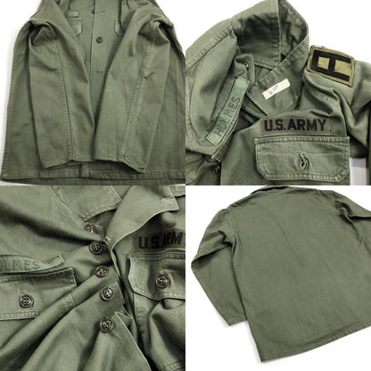 【中古】 60年代 US ARMY OG-107 コットン サテン ユーティリティ　筒袖 長袖シャツ OG-107 オリーブ【加古川物流】
