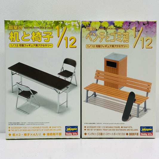 【中古】 プラモデル 1/12 公園のベンチとゴミ箱 部室の机と椅子 可動フィギュア用アクセサリー 2点セット【加古川物流】