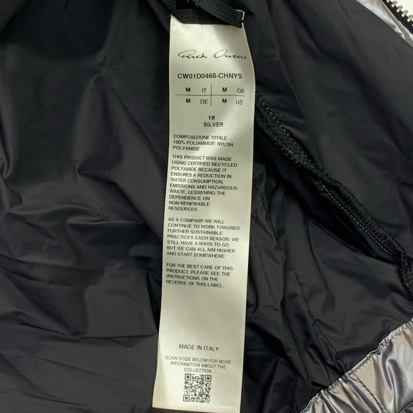 Rick Owens | Rick Owens JUMBO WINDBREAKER Nylon Jacket Silver Size: L