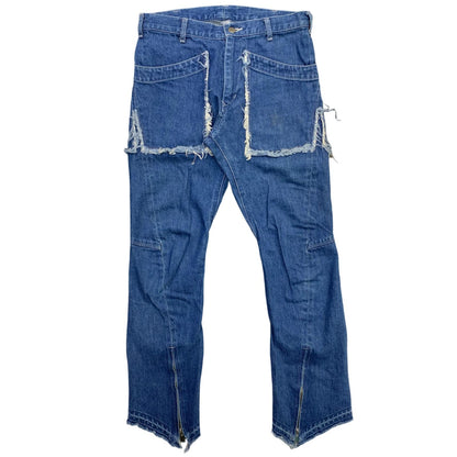 SALVAM | Salvam Hem Front Zip Spiral Crash Denim Pants Denim Pants SH-P13-800 Blue Size: S