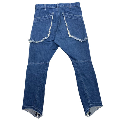 SALVAM | Salvam Hem Front Zip Spiral Crash Denim Pants Denim Pants SH-P13-800 Blue Size: S