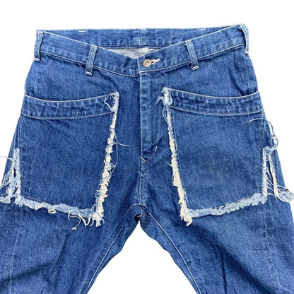 SALVAM | Salvam Hem Front Zip Spiral Crash Denim Pants Denim Pants SH-P13-800 Blue Size: S