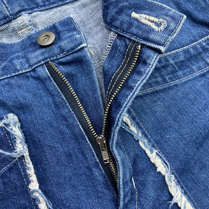 SALVAM | Salvam Hem Front Zip Spiral Crash Denim Pants Denim Pants SH-P13-800 Blue Size: S