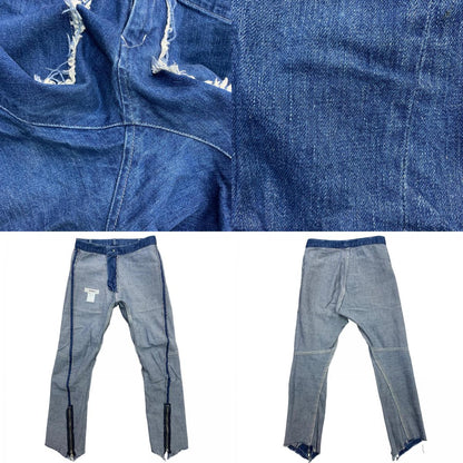SALVAM | Salvam Hem Front Zip Spiral Crash Denim Pants Denim Pants SH-P13-800 Blue Size: S