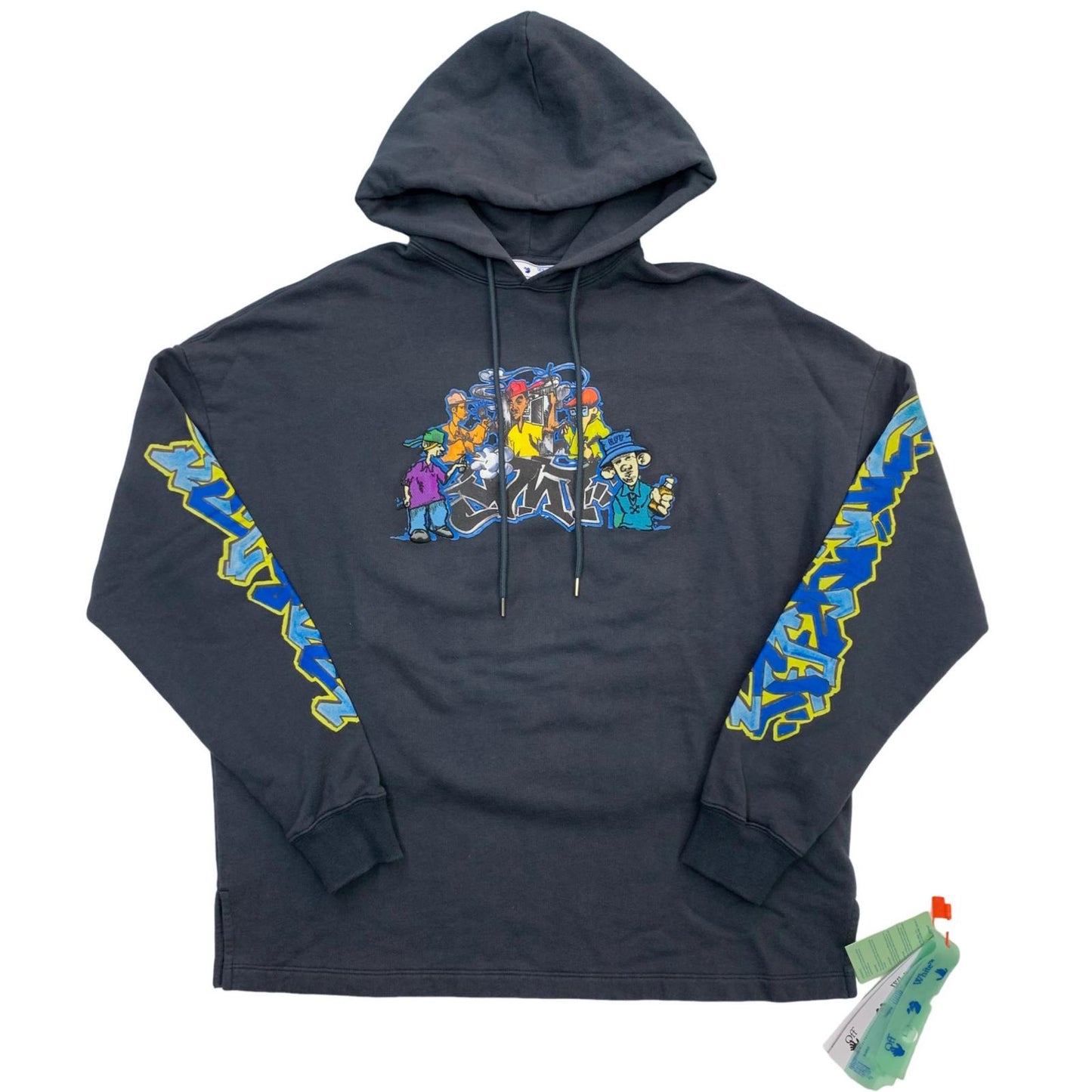 OFF-WHITE | オフホワイト Graffiti-Print Cotton Hoodie パーカー ネイビー サイズ：XXS
