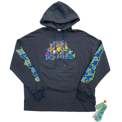 OFF-WHITE | オフホワイト Graffiti-Print Cotton Hoodie パーカー ネイビー サイズ：XXS