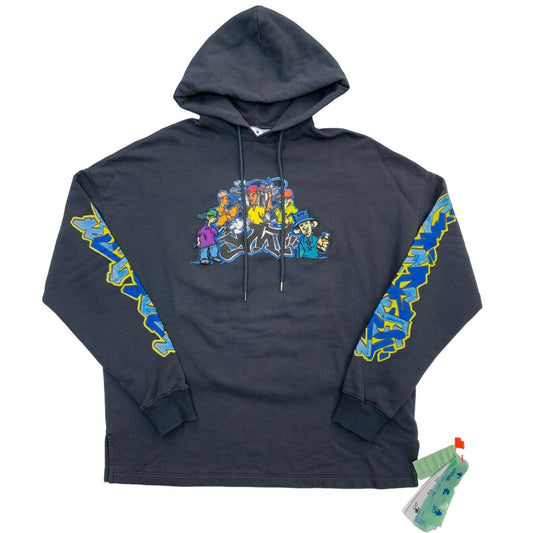 OFF-WHITE | オフホワイト Graffiti-Print Cotton Hoodie パーカー ネイビー サイズ：XXS