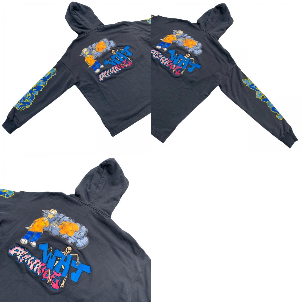 OFF-WHITE | オフホワイト Graffiti-Print Cotton Hoodie パーカー ネイビー サイズ：XXS