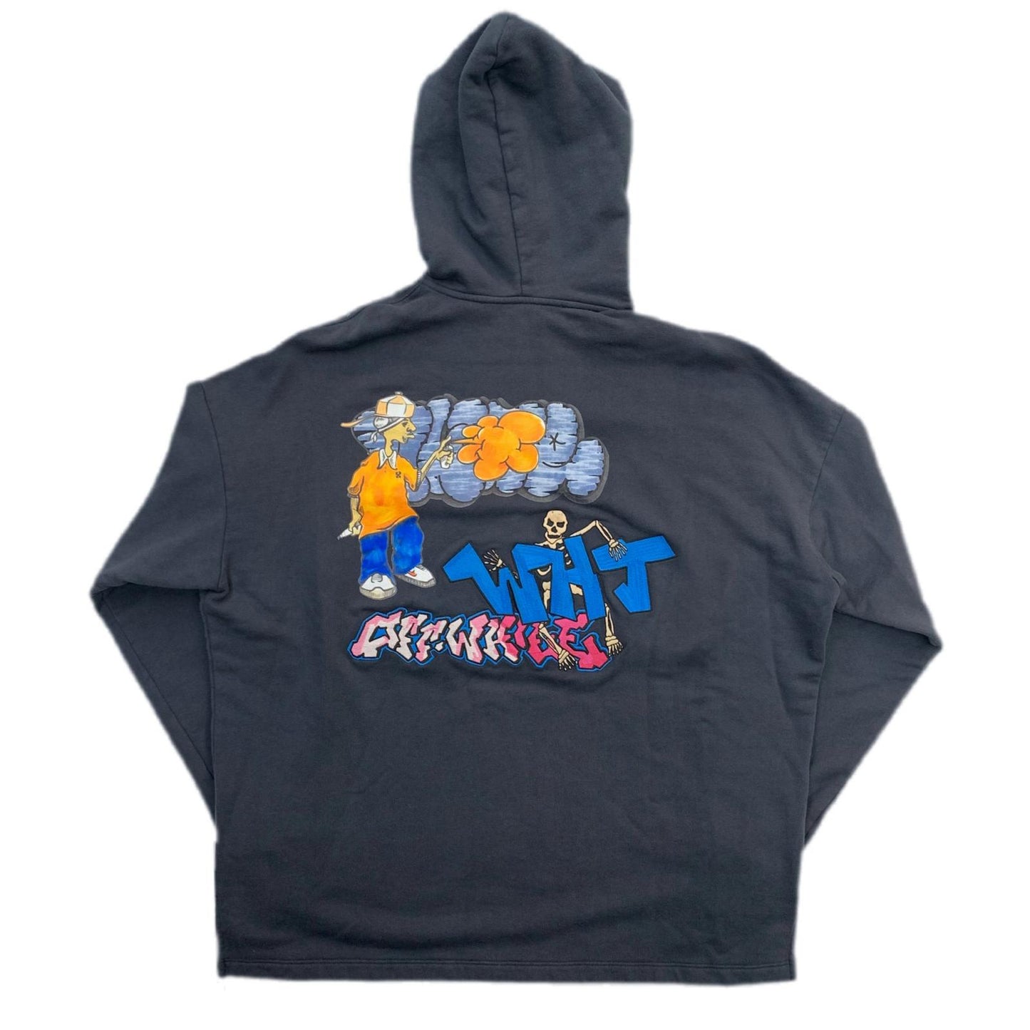 OFF-WHITE | オフホワイト Graffiti-Print Cotton Hoodie パーカー ネイビー サイズ：XXS