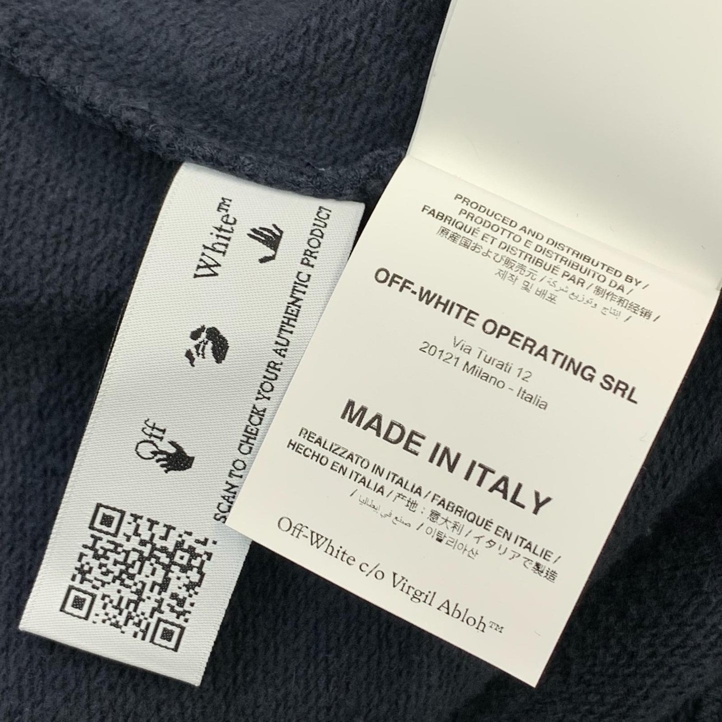 OFF-WHITE | オフホワイト Graffiti-Print Cotton Hoodie パーカー ネイビー サイズ：XXS