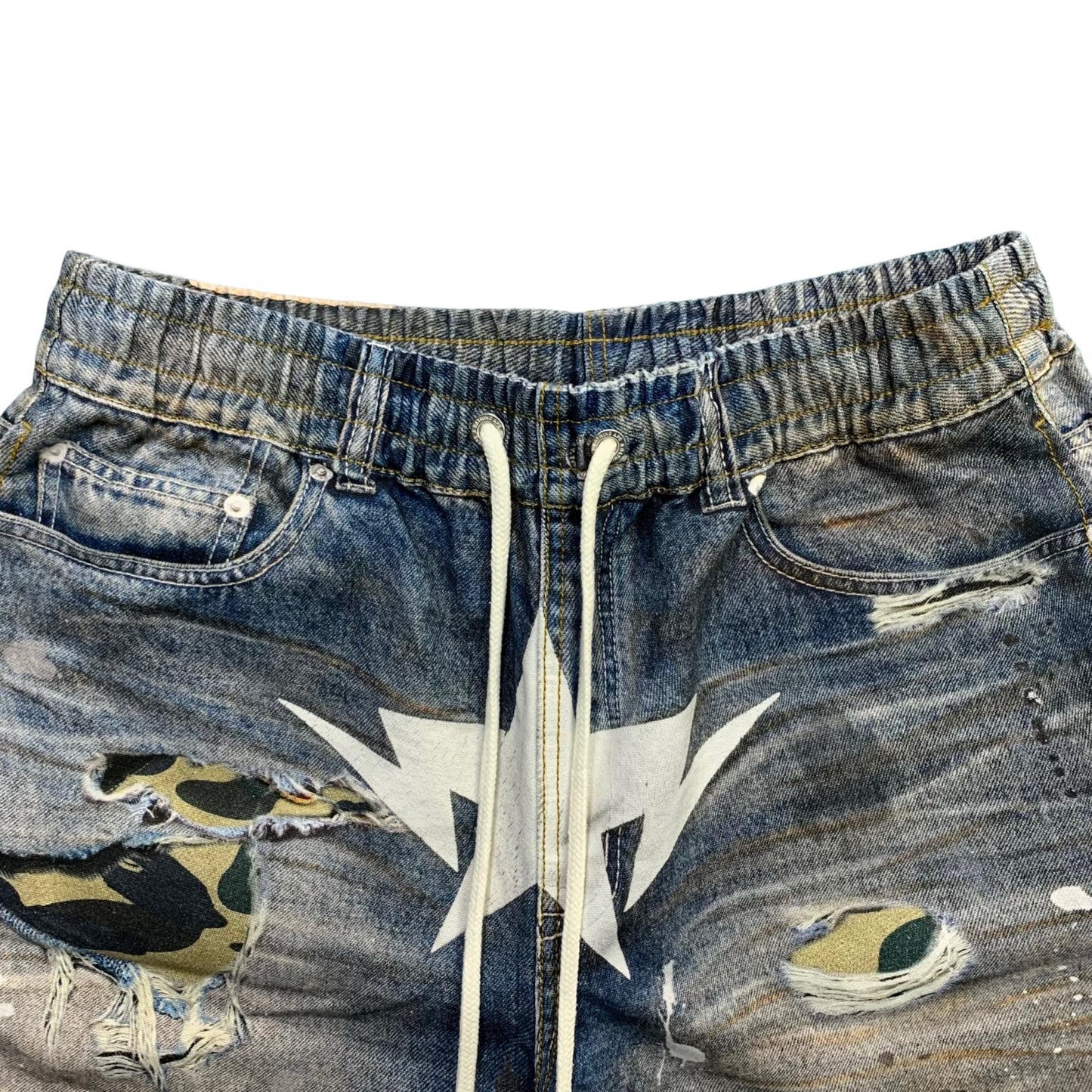 A BATHING APE | アベイシングエイプ BAPE STA FAKE PRINT RELAXED FIT SHORTS ショートパンツ 001DSM301306M ブルー サイズ：XL