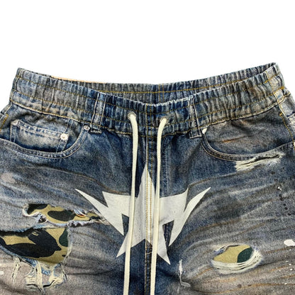 A BATHING APE | アベイシングエイプ BAPE STA FAKE PRINT RELAXED FIT SHORTS ショートパンツ 001DSM301306M ブルー サイズ：XL