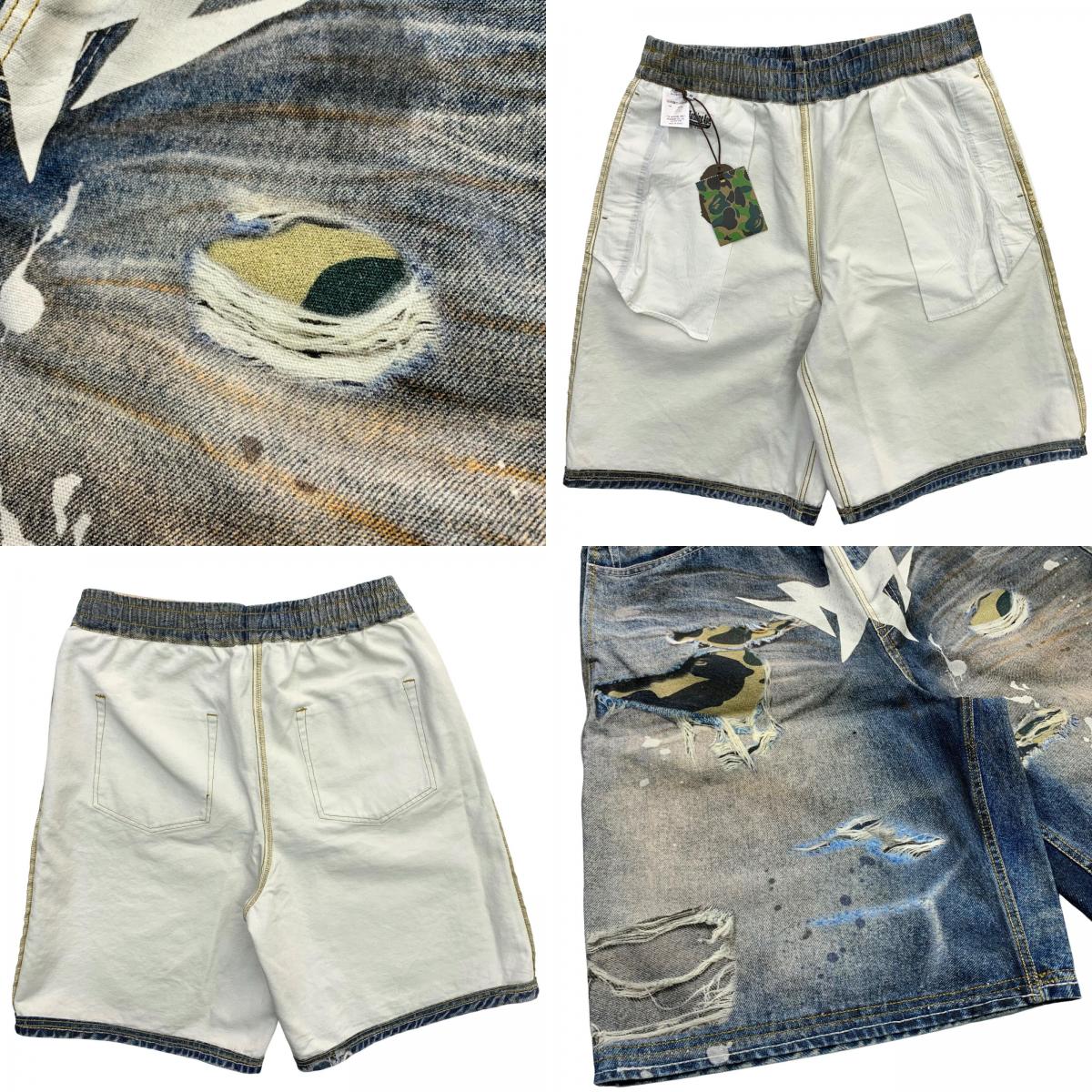 A BATHING APE | アベイシングエイプ BAPE STA FAKE PRINT RELAXED FIT SHORTS ショートパンツ 001DSM301306M ブルー サイズ：XL