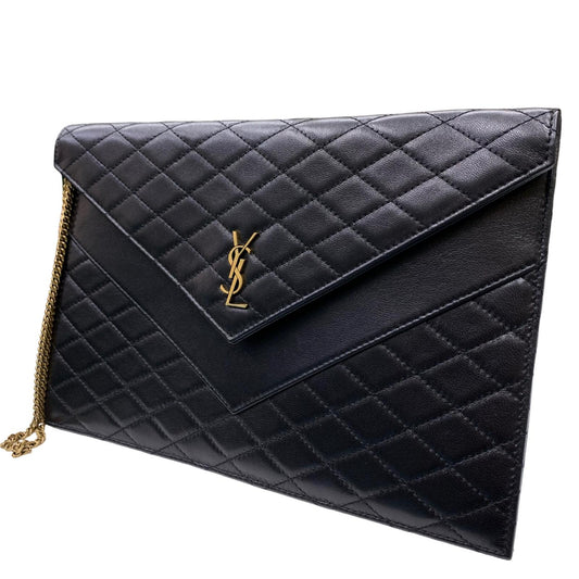 SAINT LAURENT | サンローラン ゲイビー ダブルフラップ チェーンポーチ ショルダーバッグ TGN685596・0623 マトラッセ チェーン付き ブラック【瀬戸大橋店】