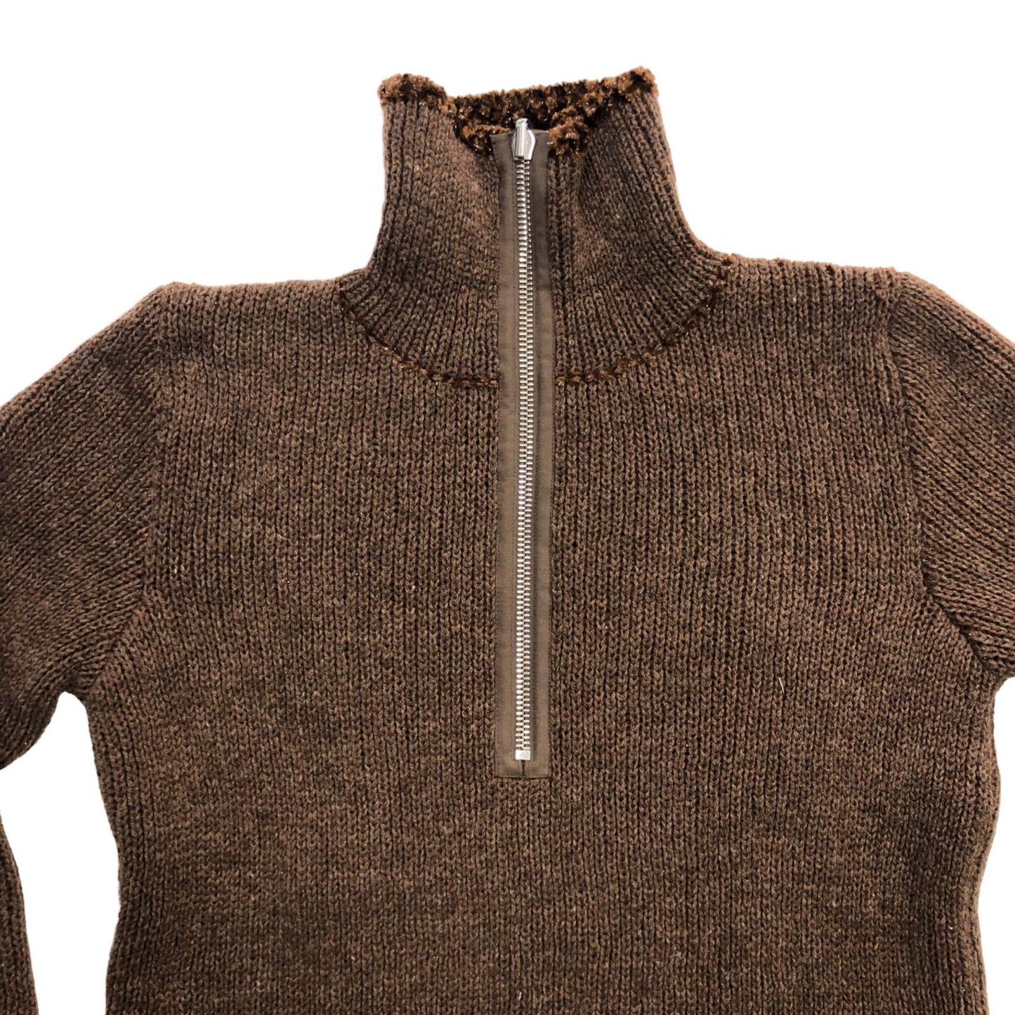 RAF SIMONS | ラフシモンズ double layered fishermen dsweater with short zip ニット ブラウン サイズ：L【瀬戸大橋店】