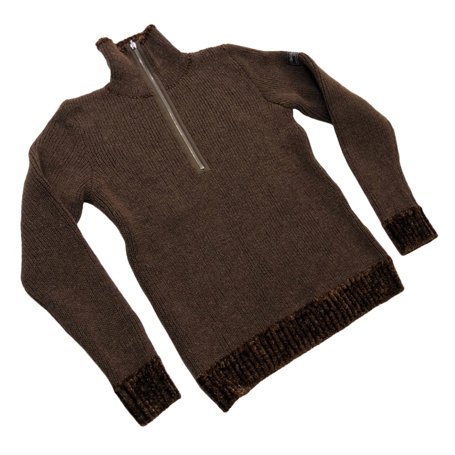 RAF SIMONS | ラフシモンズ double layered fishermen dsweater with short zip ニット ブラウン サイズ：S【瀬戸大橋店】