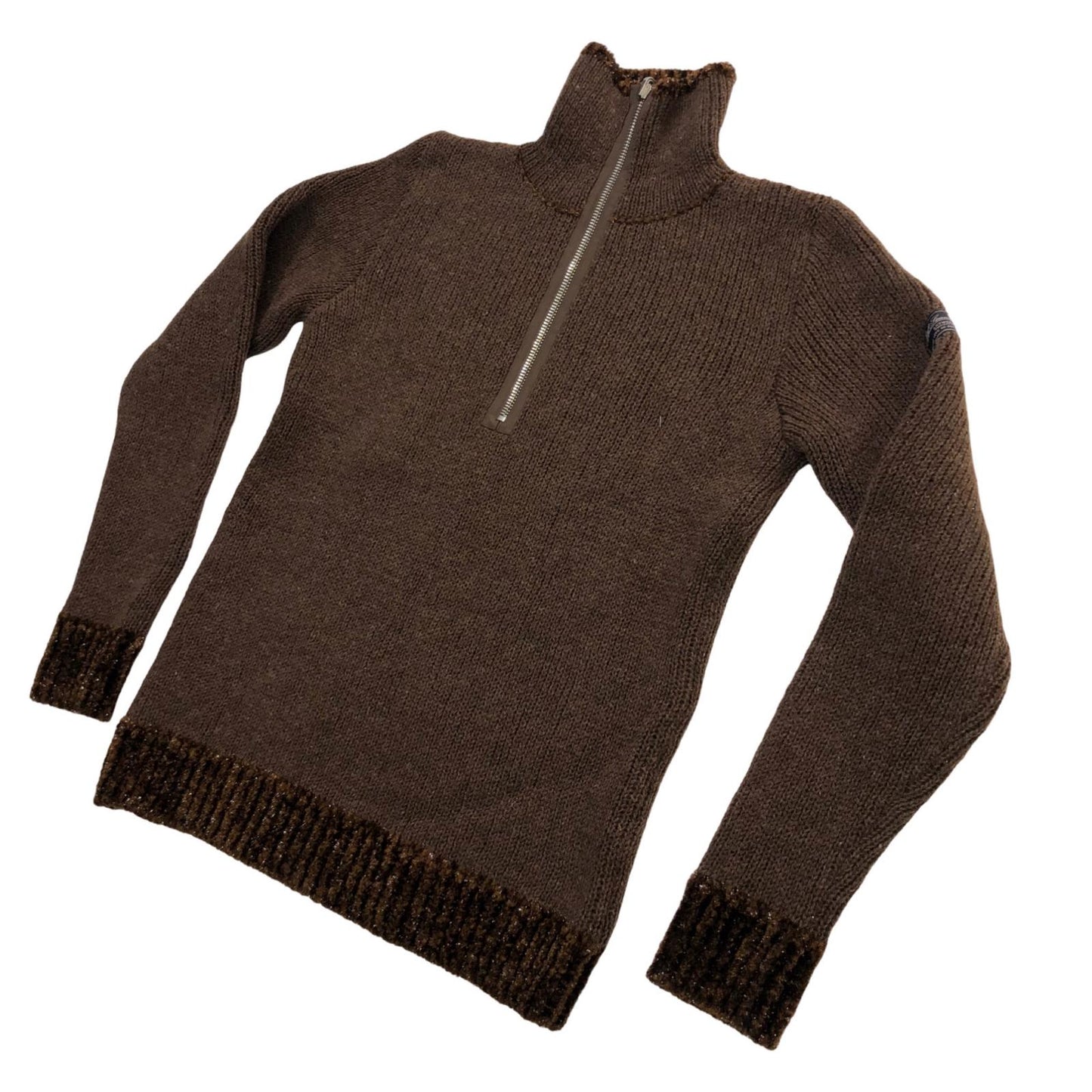 RAF SIMONS | ラフシモンズ double layered fishermen dsweater with short zip ニット ブラウン サイズ：S【瀬戸大橋店】