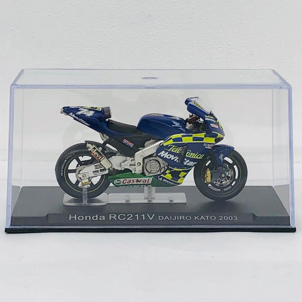 おもちゃ・玩具 [単品] 1/24 HONDA RC211V #74 DAIJIRO KATO 2003(ブルー×イエロー) 「隔週刊チャンピオン・バイク・コレクション No.2」 同梱品 HONDA RC211V #74 DAIJIRO KATO 2003 1/24スケール【加古川物流】