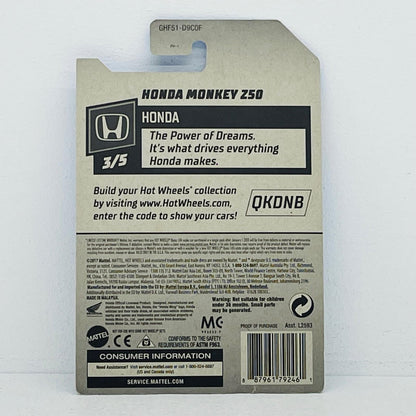 おもちゃ・玩具 1/64 HONDA MONKEY Z50(ホワイト×ブラック) 「Hot Wheels HONDA」 [GHF51] HONDA MONKEY Z50 1/64スケール【加古川物流】