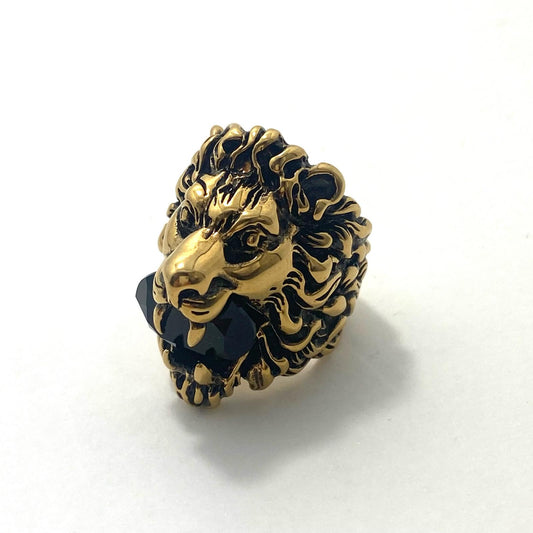 GUCCI | グッチ クリスタル付き ライオンヘッド リング リング・指輪 402763J1D508029 ゴールド ブラック【加古川物流】