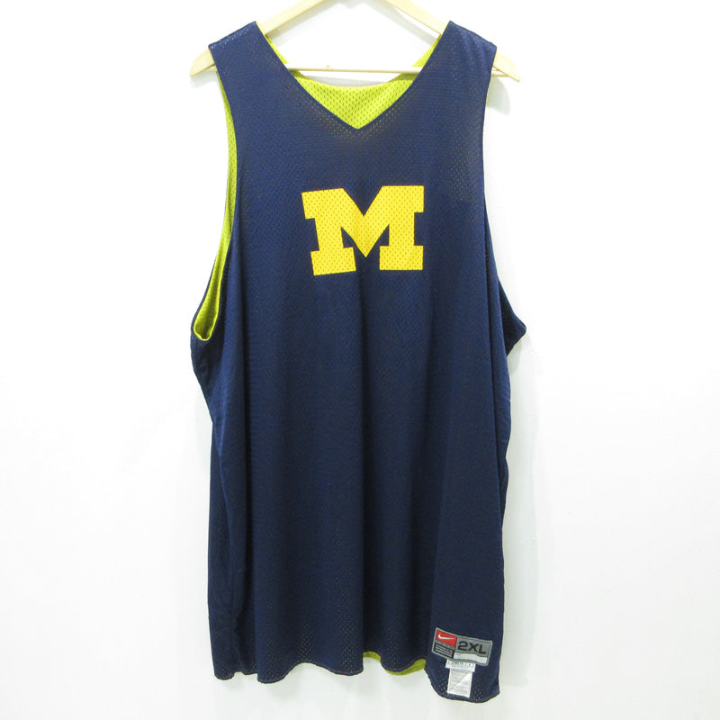 NIKE | ナイキ 90s MICHIGAN 50 ゲームシャツ メッシュタンクトップ ロゴプリント 半袖シャツ ネイビー×イエロー サイズ：XXXL【三重本店】
