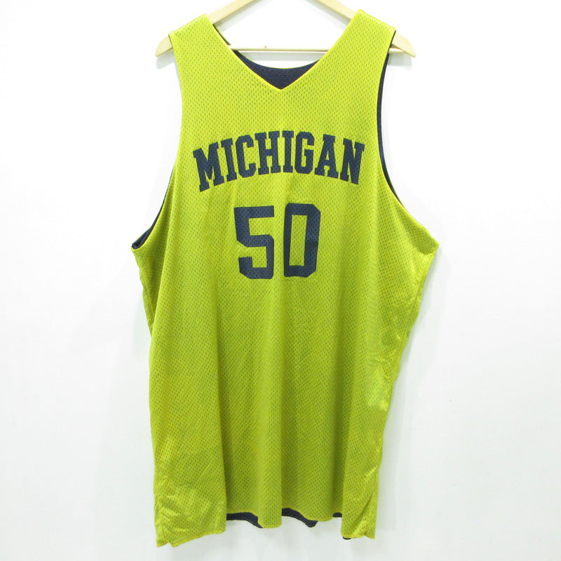 NIKE | ナイキ 90s MICHIGAN 50 ゲームシャツ メッシュタンクトップ ロゴプリント 半袖シャツ ネイビー×イエロー サイズ：XXXL【三重本店】