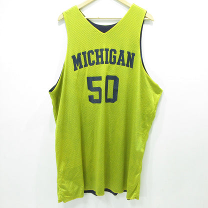NIKE | ナイキ 90s MICHIGAN 50 ゲームシャツ メッシュタンクトップ ロゴプリント 半袖シャツ ネイビー×イエロー サイズ：XXXL【三重本店】